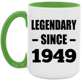 75th Birthday Legendary Since 1949 - 15oz Accent Mug Green