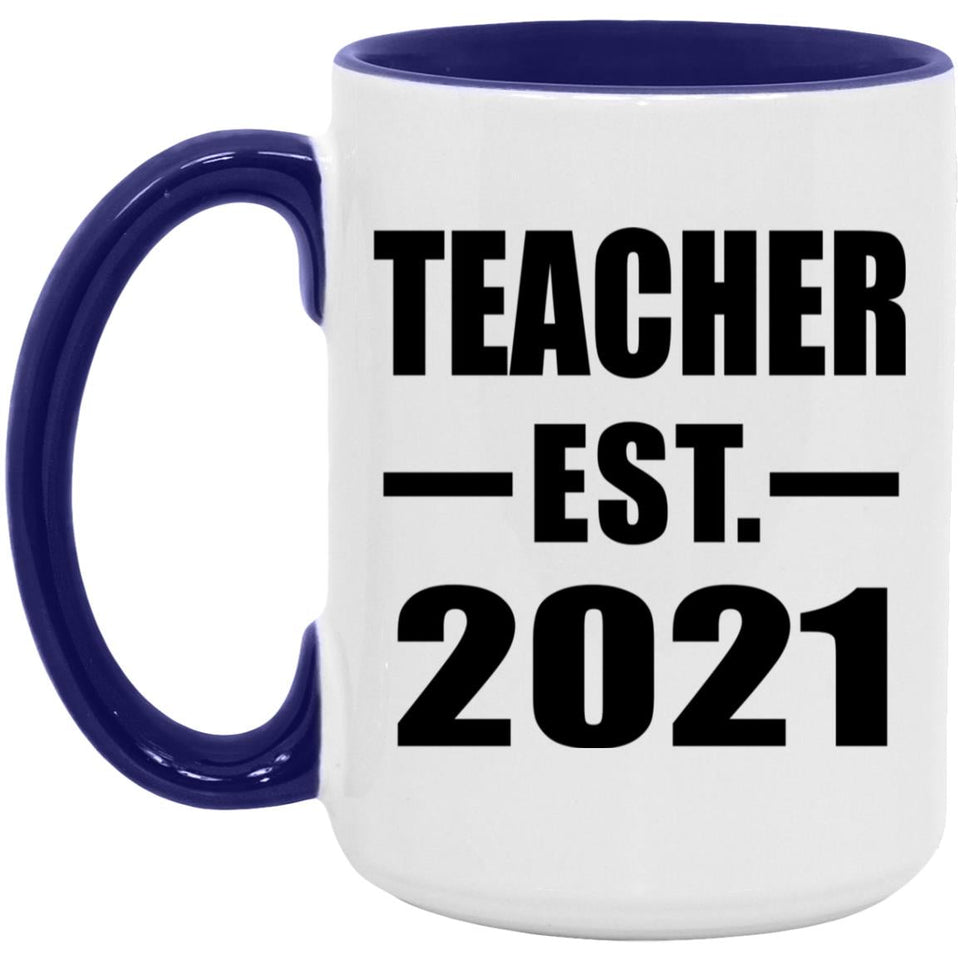 Teacher Established EST. 2021 - 15oz Accent Mug Purple