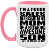 Proud Sales Representative Mom Of Awesome Son - 15oz Accent Mug Pink
