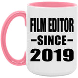 Film Editor Since 2019 - 15oz Accent Mug Pink