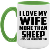 I Love My Wife More Than Sheep - 15oz Accent Mug Green