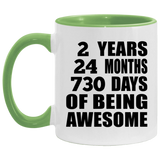 2nd Birthday 2 Years 24 Months 730 Days Of Awesome - 11oz Accent Mug Green