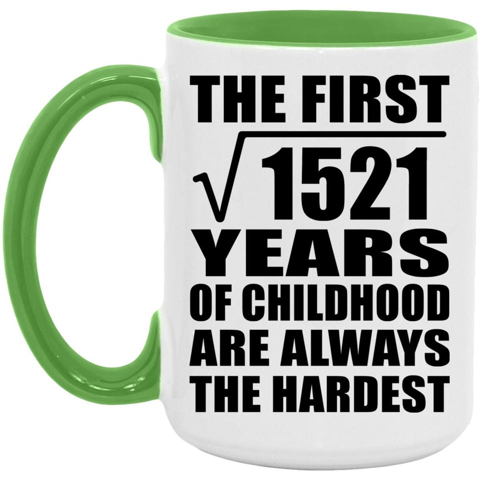 39th Birthday Square Root of 1521 Years of Childhood - 15oz Accent Mug Green