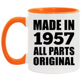67th Birthday Made in 1957 All Parts Original - 11oz Accent Mug Orange