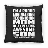 Proud Engineering Technician Mom Of Awesome Son - Throw Pillow Black