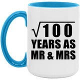 10th Anniversary Square Root of 100 Years As Mr & Mrs - 15oz Accent Mug Blue