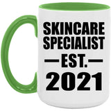 Skincare Specialist Established EST. 2021 - 15oz Accent Mug Green