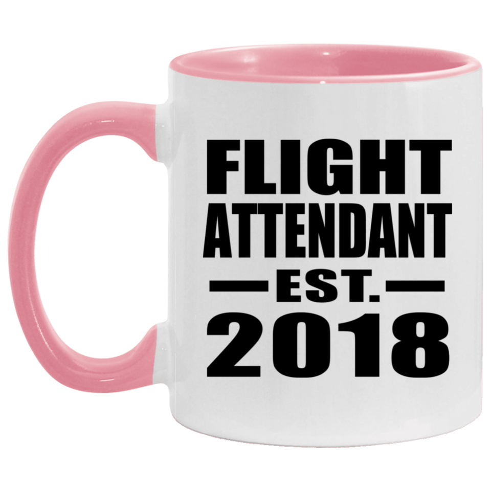 Flight Attendant Established EST. 2018 - 11oz Accent Mug Pink