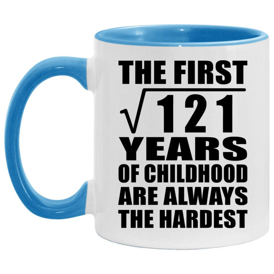11th Birthday Square Root of 121 Years of Childhood - 11oz Accent Mug Blue