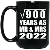 30th Anniversary Square Root of 900 Years As Mr & Mrs 2022 - 15oz Coffee Mug Black
