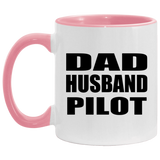 Dad Husband Pilot - 11oz Accent Mug Pink
