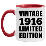 108th Birthday Vintage 1916 Limited Edition - 11oz Accent Mug Red