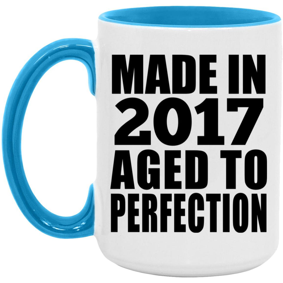 7th Birthday Made In 2017 Aged to Perfection - 15oz Accent Mug Blue