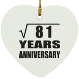 9th Anniversary Square Root of 81 Years Anniversary - Heart Ornament