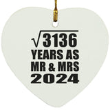 56th Anniversary Square Root of 3136 Years As Mr & Mrs 2024 - Heart Ornament