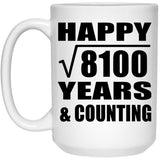 Happy 90th Anniversary Square Root of 8100 Years & Counting - 15oz Coffee Mug
