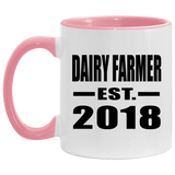 Dairy Farmer Established EST. 2018 - 11oz Accent Mug Pink