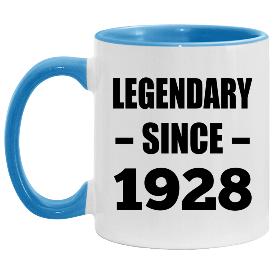 96th Birthday Legendary Since 1928 - 11oz Accent Mug Blue