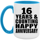 Happy 16th Anniversary 16 Years & Counting - 15oz Accent Mug Blue