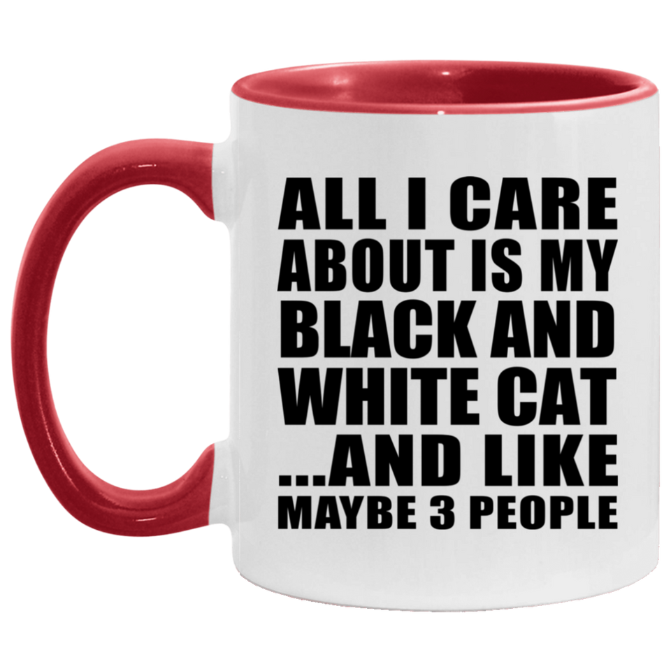 All I Care About Is My Black And White Cat - 11oz Accent Mug Red