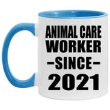 Animal Care Worker Since 2021 - 11oz Accent Mug Blue