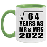 8th Anniversary Square Root of 64 Years As Mr & Mrs 2022 - 11oz Accent Mug Green