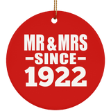 102nd Anniversary Mr & Mrs Since 1922 - Circle Ornament