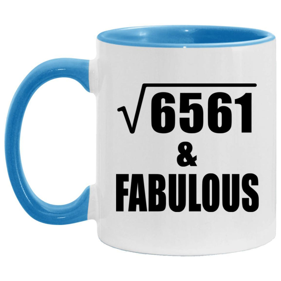 81st Birthday Square Root of 6561 & Fabulous - 11oz Accent Mug Blue