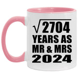 52nd Anniversary Square Root of 2704 Years As Mr & Mrs 2024 - 11oz Accent Mug Pink