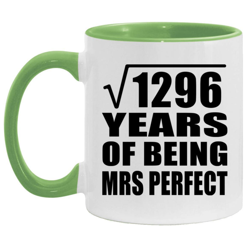 36th Anniversary Square Root of 1296 Years of Mrs Perfect - 11oz Accent Mug Green