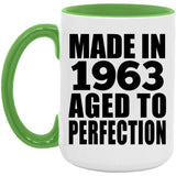 61st Birthday Made In 1963 Aged to Perfection - 15oz Accent Mug Green