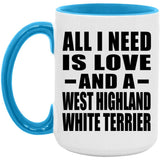 All I Need Is Love And A West Highland White Terrier - 15oz Accent Mug Blue