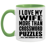 I Love My Wife More Than Crossword Puzzles - 11oz Accent Mug Green