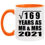 13th Anniversary Square Root of 169 Years As Mr & Mrs 2021 - 11oz Accent Mug Orange