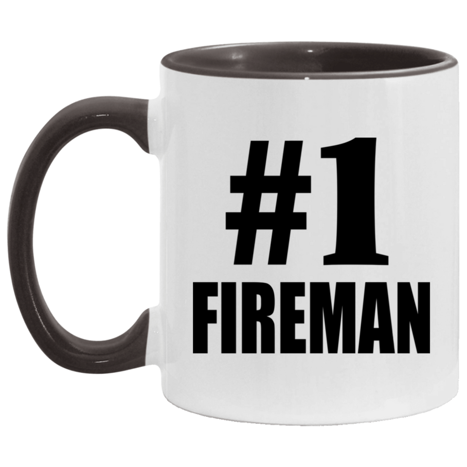 Number One #1 Fireman - 11oz Accent Mug Black