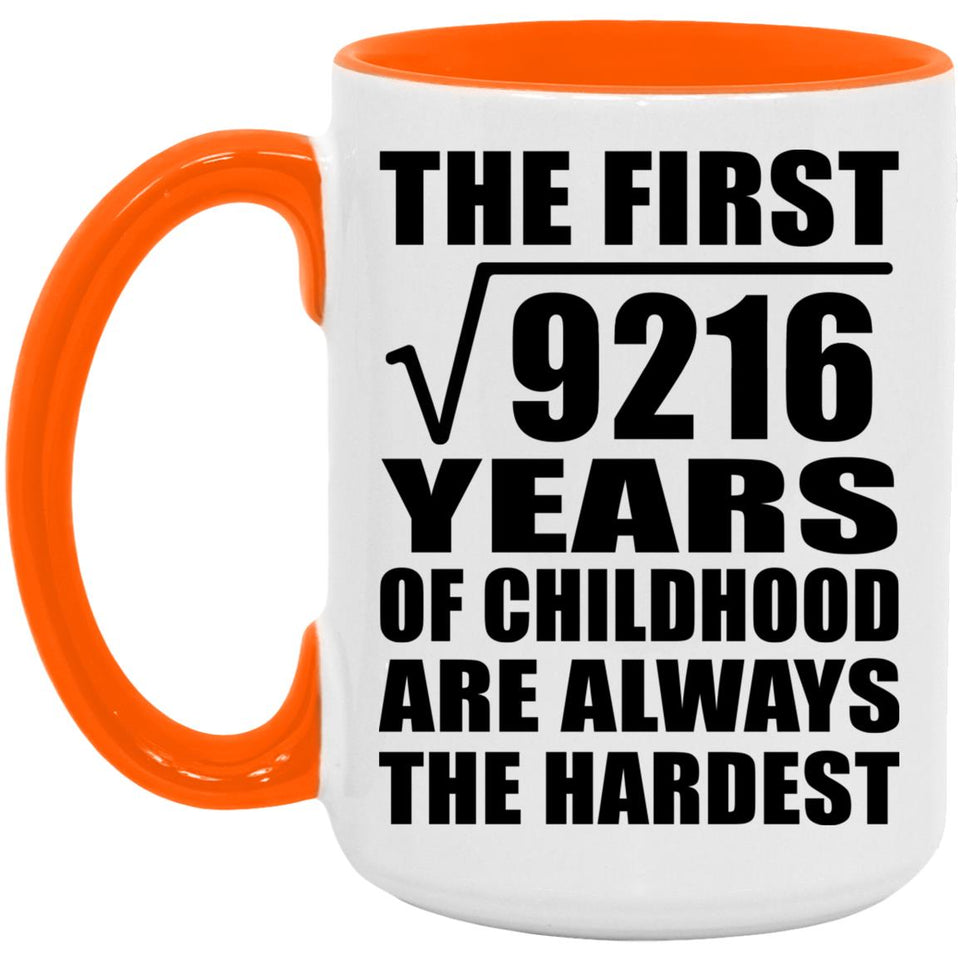 96th Birthday Square Root of 9216 Years of Childhood - 15oz Accent Mug Orange