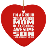 Proud Social Worker Mom Of Awesome Son - Heart Ornament