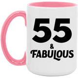 55th Birthday 55 & Fabulous - 15oz Accent Mug Pink
