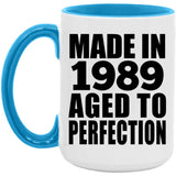 35th Birthday Made In 1989 Aged to Perfection - 15oz Accent Mug Blue