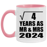 2nd Anniversary Square Root of 4 Years As Mr & Mrs 2024 - 11oz Accent Mug Pink