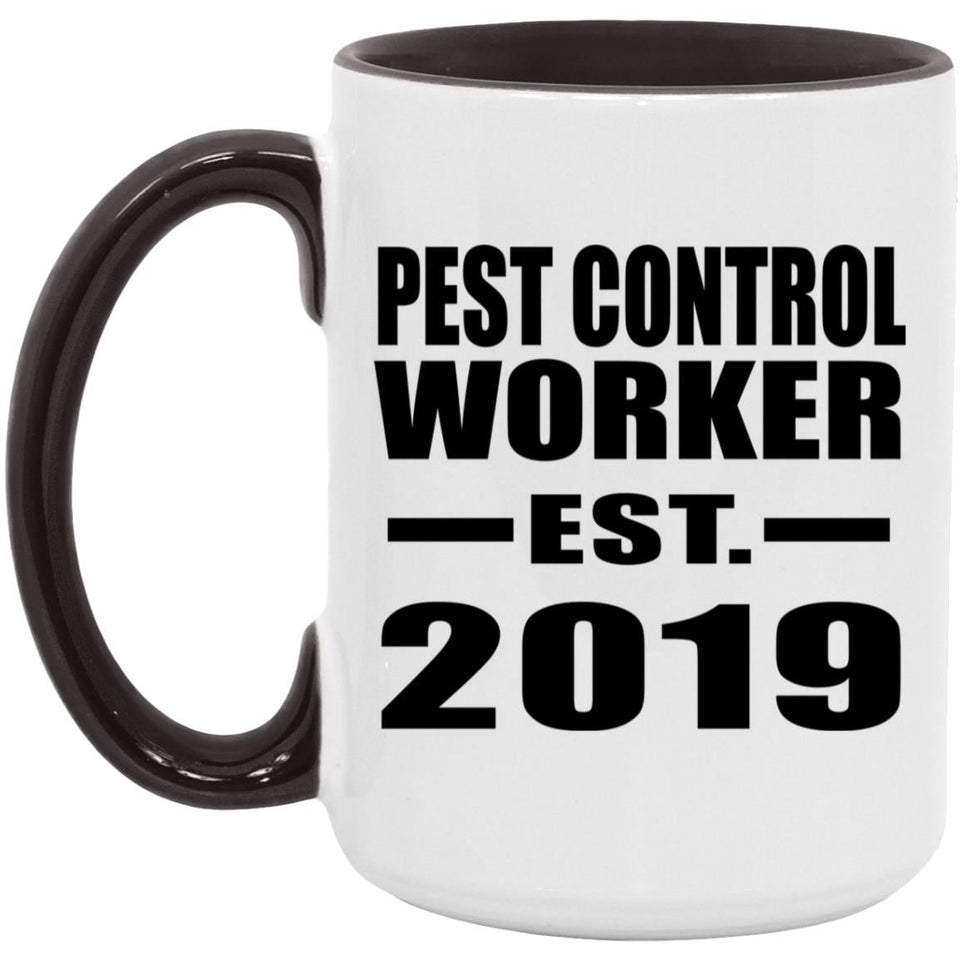 Pest Control Worker Established EST. 2019 - 15oz Accent Mug Black