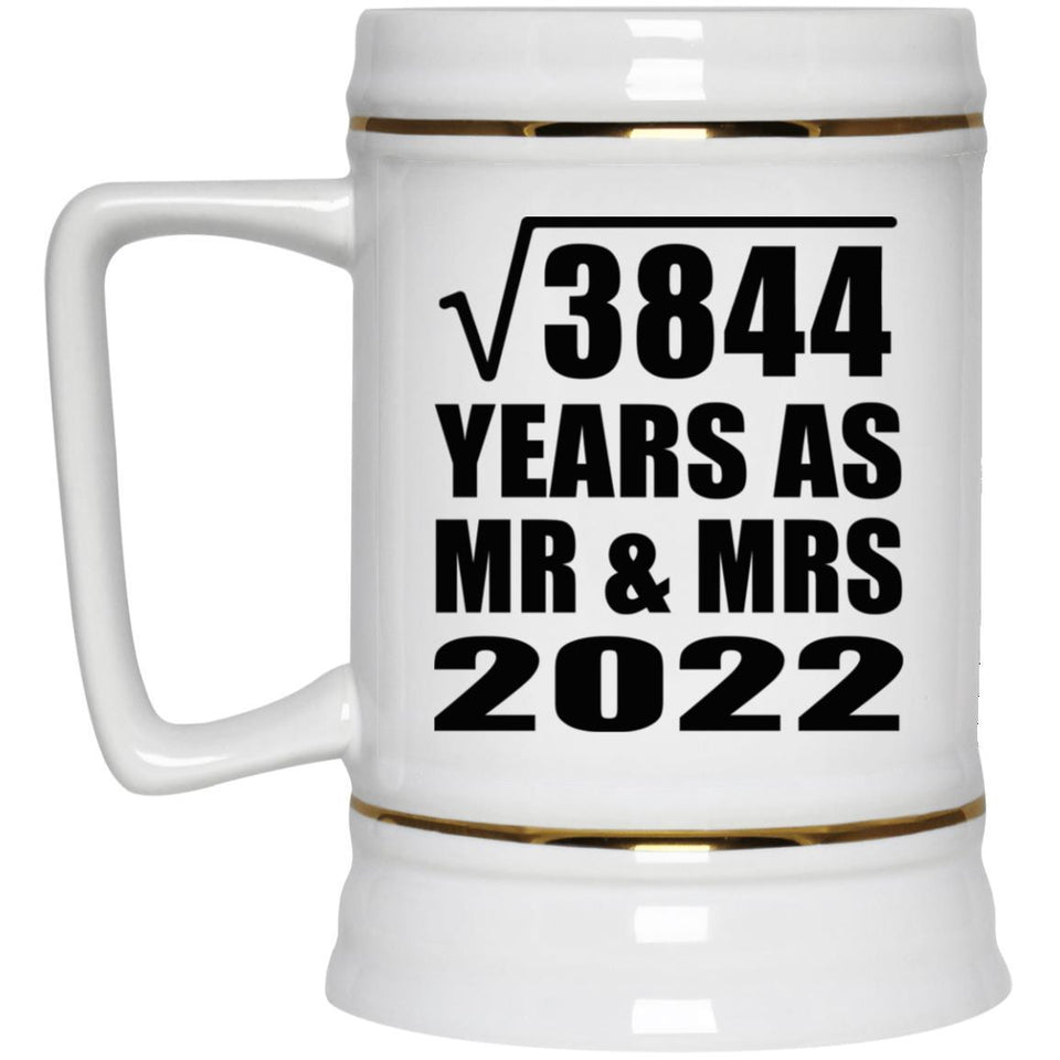 62nd Anniversary Square Root of 3844 Years As Mr & Mrs 2022 - Beer Stein