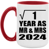 1st Anniversary Square Root of 1 Year As Mr & Mrs 2024 - 15oz Accent Mug Red