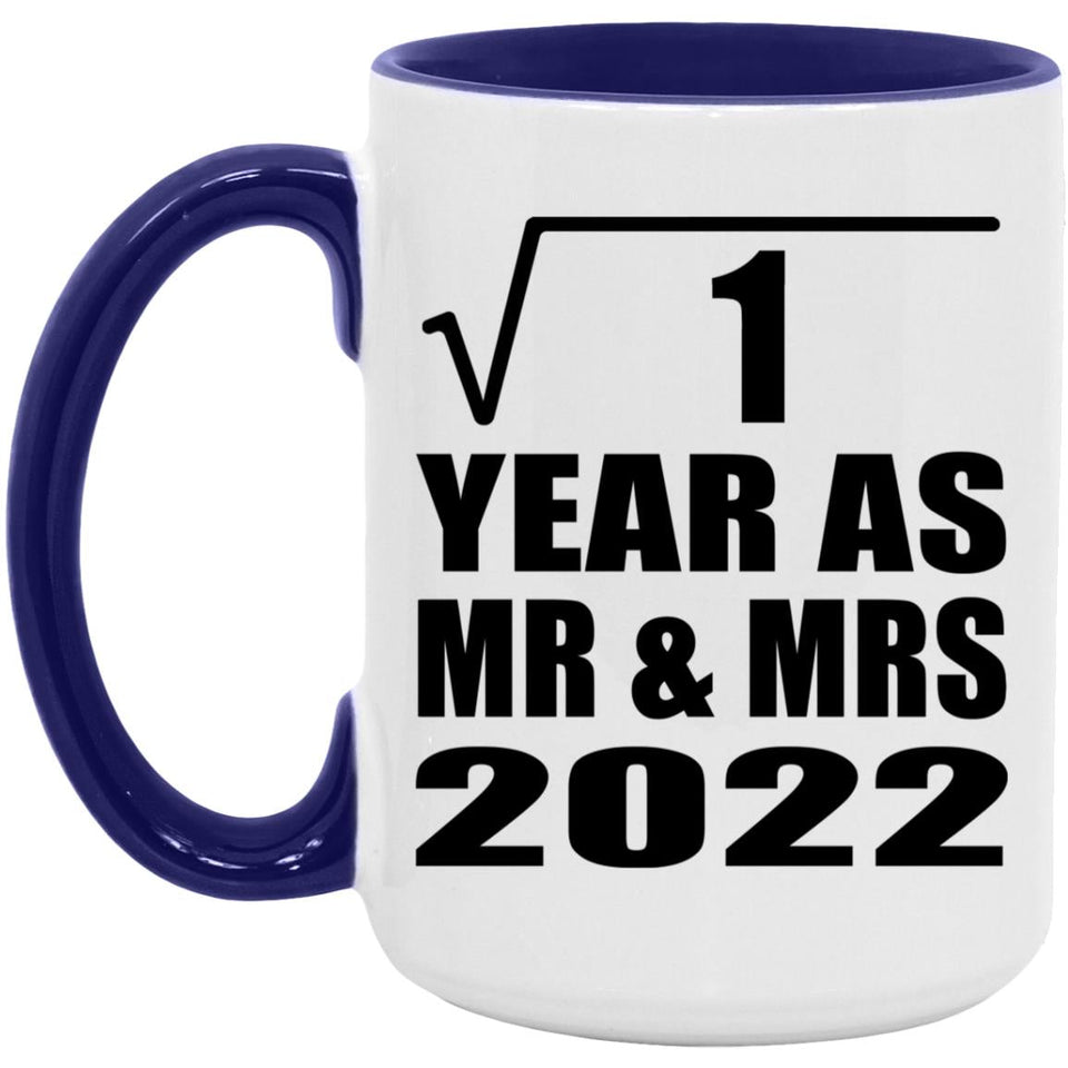 1st Anniversary Square Root of 1 Year As Mr & Mrs 2022 - 15oz Accent Mug Purple