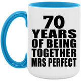 70th Anniversary 70 Years Of Being Mrs Perfect - 15oz Accent Mug Blue
