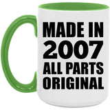 17th Birthday Made in 2007 All Parts Original - 15oz Accent Mug Green
