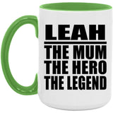Leah The Mum The Hero The Legend - 15oz Accent Mug Green