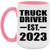 Truck Driver Established EST. 2023 - 15oz Accent Mug Pink