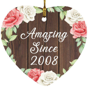 16th Birthday Amazing Since 2008 - Heart Ornament A