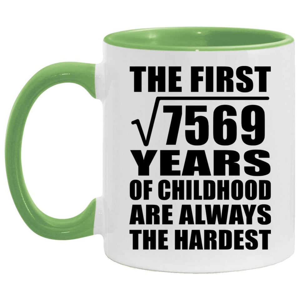 87th Birthday Square Root of 7569 Years of Childhood - 11oz Accent Mug Green